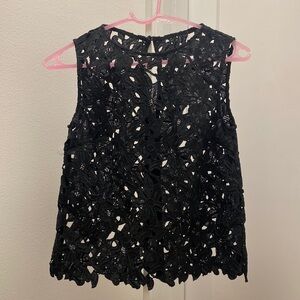 Floral embroidered, lace cut out black top